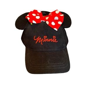Disney Cap Hat Children’s Girl’s Minnie Mouse Black Red Polka Dot Bow Ears OS